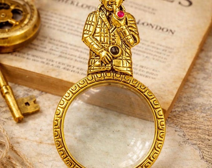 Gold Plated Sherlock Holmes Magnifying Glass Necklace, Silver Plated Detective Pendant