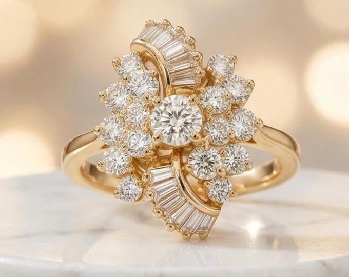 14k Yellow Gold 1.28tcw Diamond Cluster Ring