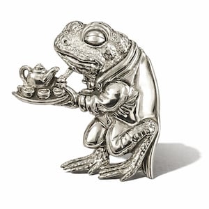 Victorian Style Frog Waiter Serving Tea Pin Brooch 925 Sterling Silver