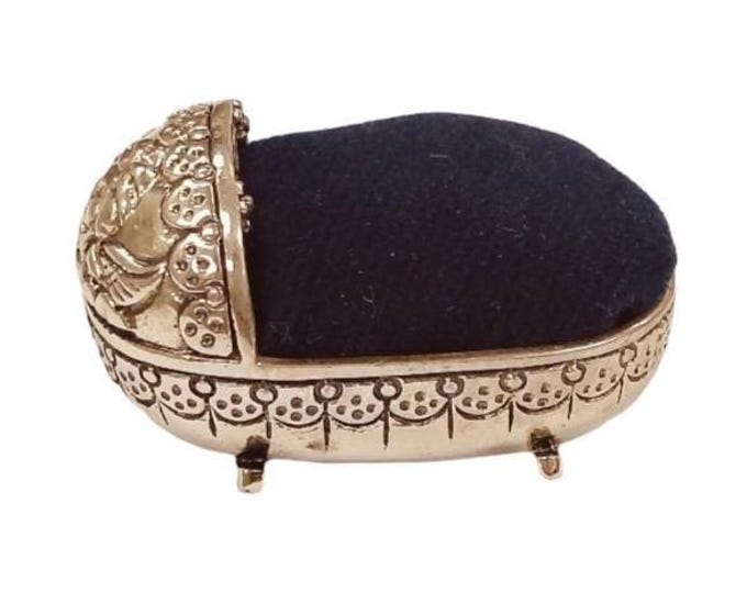 Victorian Style Collectable Blue Baby Rocking Bed Pin Cushion 925 Sterling Silver Sewing Needle