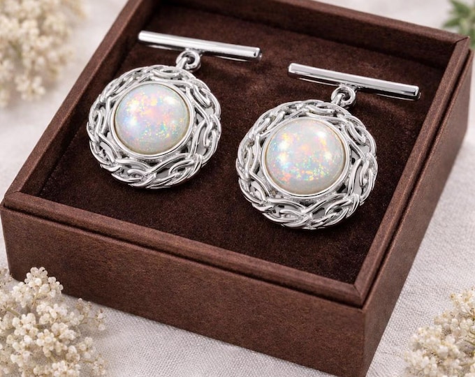Gilson Opal Cufflinks, Filigree 925 Sterling Silver, Vintage Style