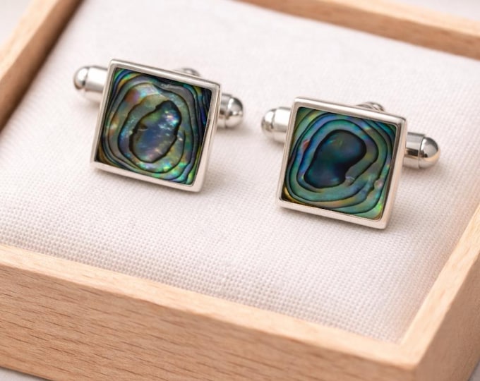 Abalone Shell Cufflinks 925 Sterling Silver Square Cuff Links