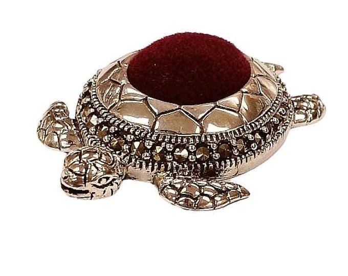 Antique Inspired Collectable Turtle Marcasite Pin Cushion 925 Sterling Silver