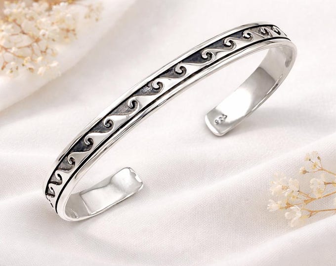 925 Sterling Silver Wave Cuff Bangle