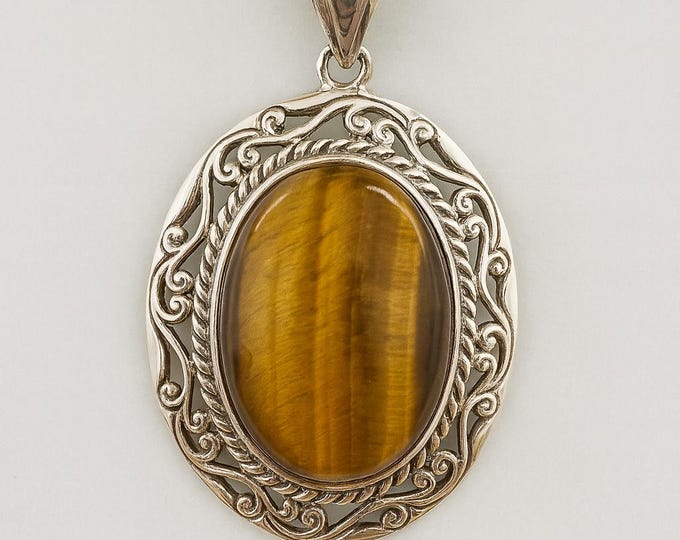 Art Nouveau Inspired Tigers Eye Pendant 925 Sterling Silver