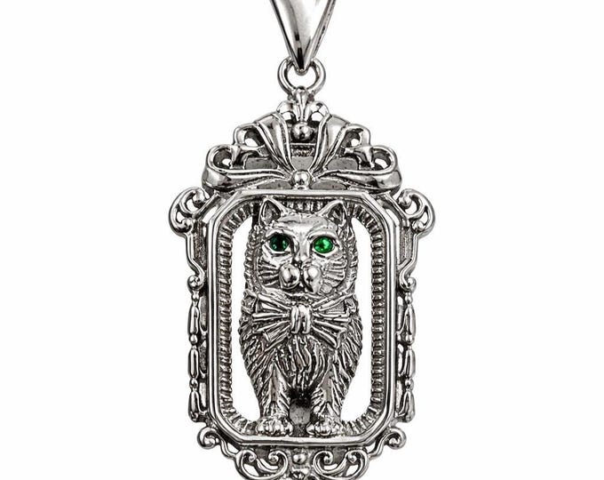Antique Inspired Cat Emerald Eye Pendant 925 Sterling Silver