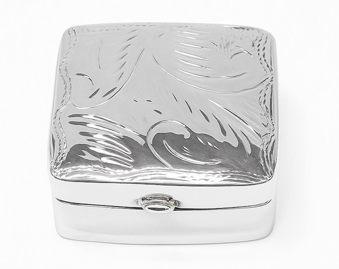 Small Sterling Silver Square Pill Box Vintage Style Keepsake, Collectible Trinket or Jewelry Holder