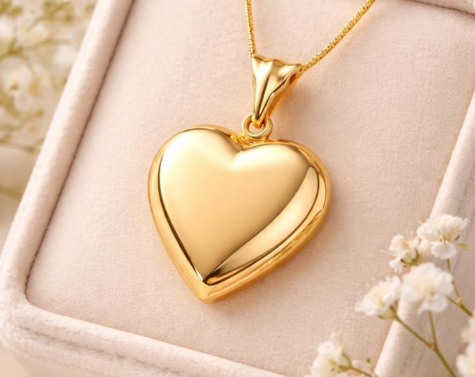 Gold Plated 925 Sterling Silver Heart Locket Pendant Keepsake Necklace Gift for Her