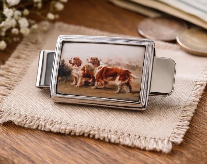 Sterling Silver Money Clip with Hunting Dog Scene | Vintage Style Gentleman’s Accessory | Unique Gift for Him