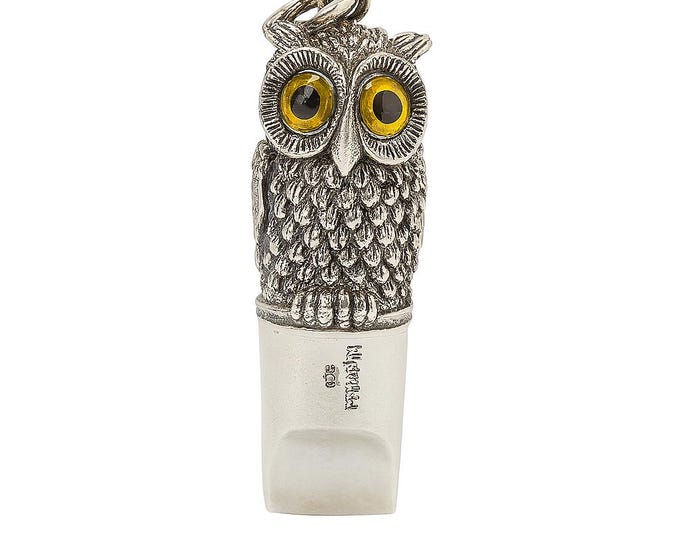 Antique Style Owl Dog Whistle Pendant 925 Sterling Silver Dog Lover Gift
