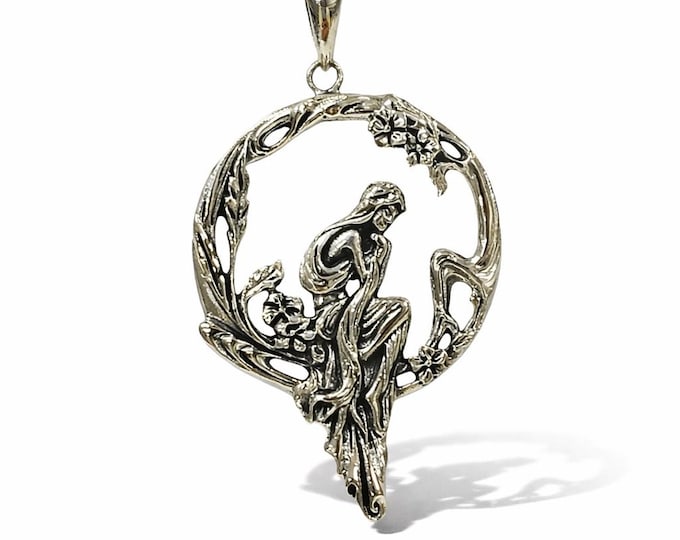 Art Nouveau Inspired Sitting Lady Pendant 925 Sterling Silver