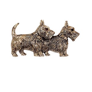 Antique Style Two Scottie Dogs Ruby Brooch 925 Sterling Silver