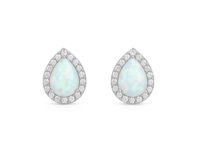 Gilson Opal Tear Drop Stud Earrings 925 Sterling Silver Hallmarked