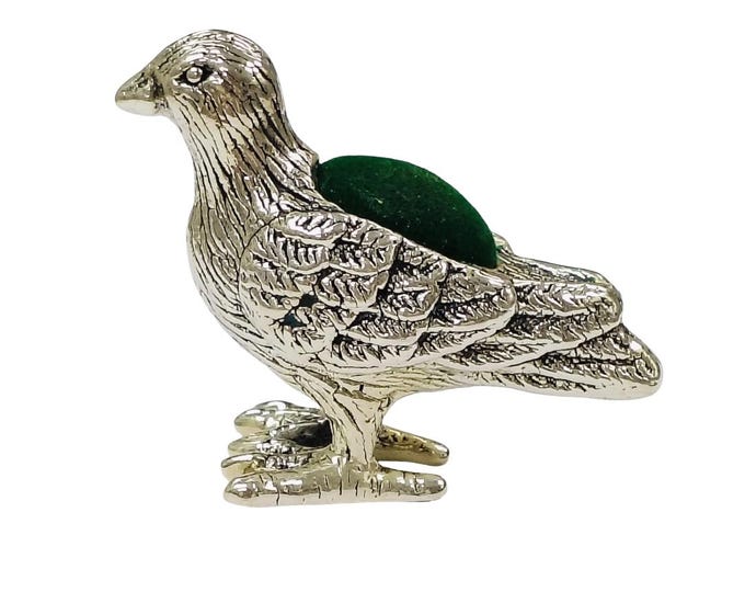 Antique Inspired Collectable Partridge Pin Cushion 925 Sterling Silver