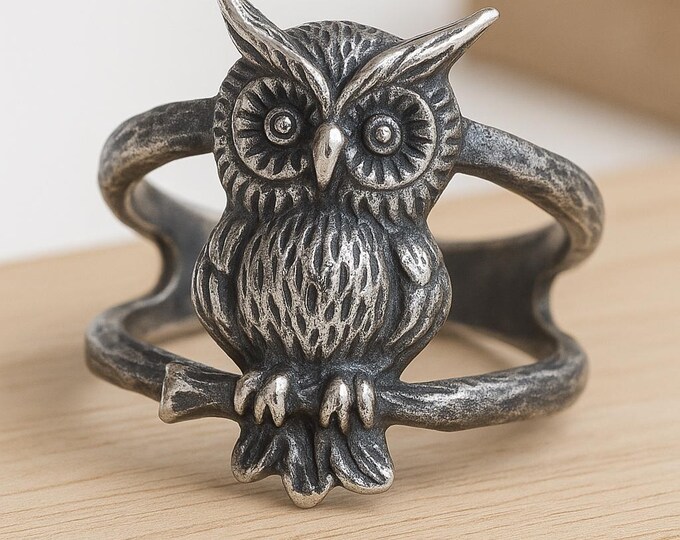 925 Sterling Silver Owl Ring Vintage Inspired Statement Jewelry Unique Ring Gift for Her