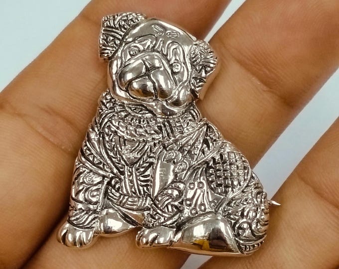 Antique Style Sitting Dog Brooch Pendant Collectable 925 Sterling Silver
