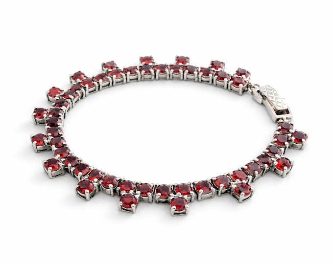 925 Sterling Silver Garnet Tennis Bracelet Vintage Style Red Gemstone Bracelet January Birthstone Jewellery Gift for Her