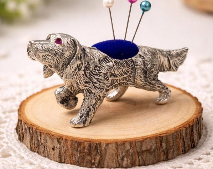 Vintage Style Silver Plated Dog Pin Cushion with Ruby Eyes Miniature Dog Ornament, Detailed Canine Collectible, Dog Lover Gift