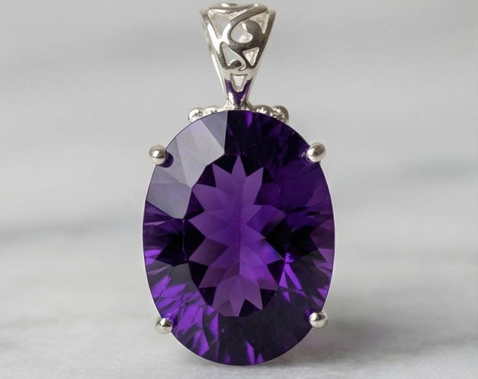 925 Sterling Silver Amethyst Pendant Necklace, February Birthstone