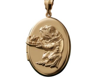 Colgante tipo relicario con forma de camarero rana, chapado en oro de 18 quilates, estilo vintage.