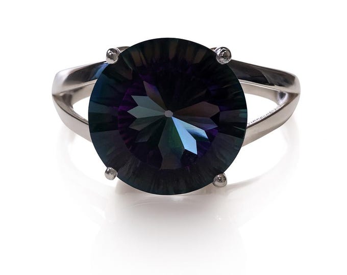 Mystic Topaz Filigree Heart Ring Round Purple Gemstone Statement Cocktail Ring in 925 Sterling Silver, Bold Modern Jewelry Gift for Her