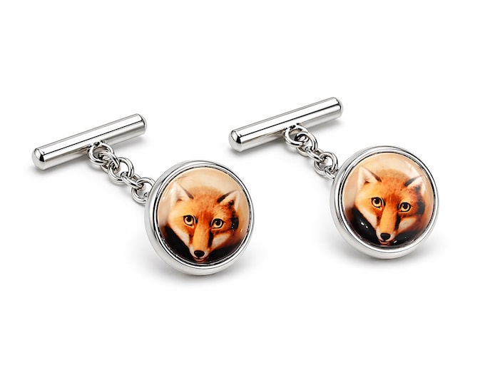 Enamel Fox Cufflinks 925 Sterling Silver Gift for Him