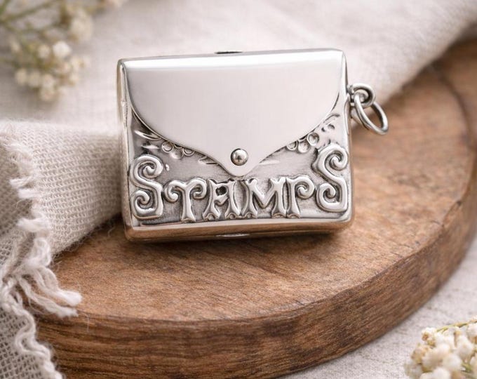 Sterling Silver Locket Pendant Stamp Case, Classic Rectangular Design