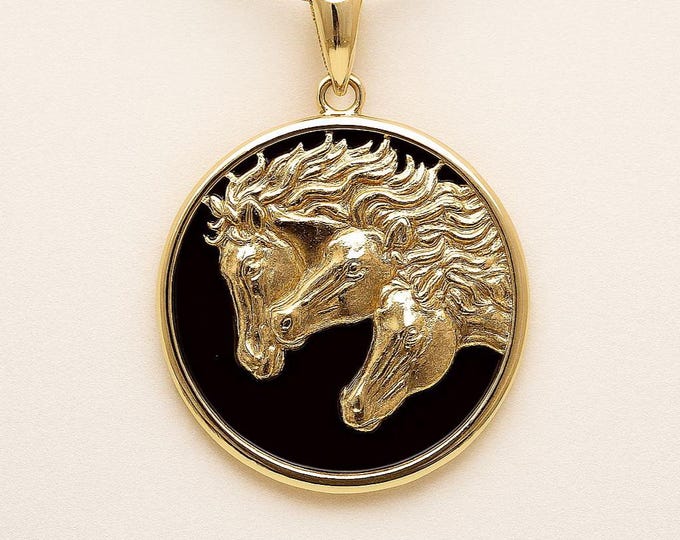 Antique Style Three Horse Pendant 925 Sterling Silver