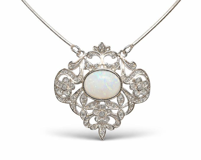 Antique Inspired White Gilson Opal Necklace 925 Sterling Silver Hallmarked