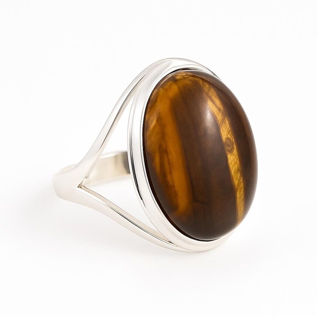925 Sterling Silver Tiger's Eye Ring Natural Gemstone Statement 925 Sterling Silver Tiger's Eye Ring Natural Gemstone Statement