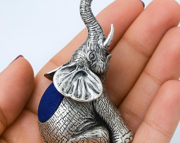 Antique Inspired Collectable Sitting Elephant Pin Cushion Silver Plate