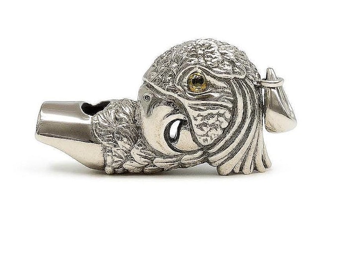Antique Style Parrot Dog Whistle Pendant 925 Sterling Silver Bird Lover Gift