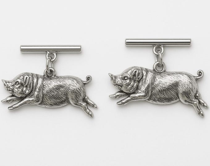 Sterling Silver Pig Cufflinks, Animal Shirt Accessories
