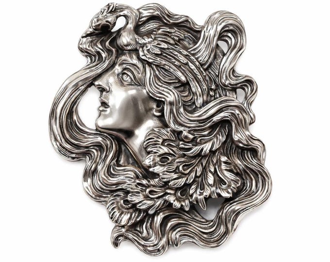Art Nouveau Inspired Lady Brooch Pendant 925 Sterling Silver