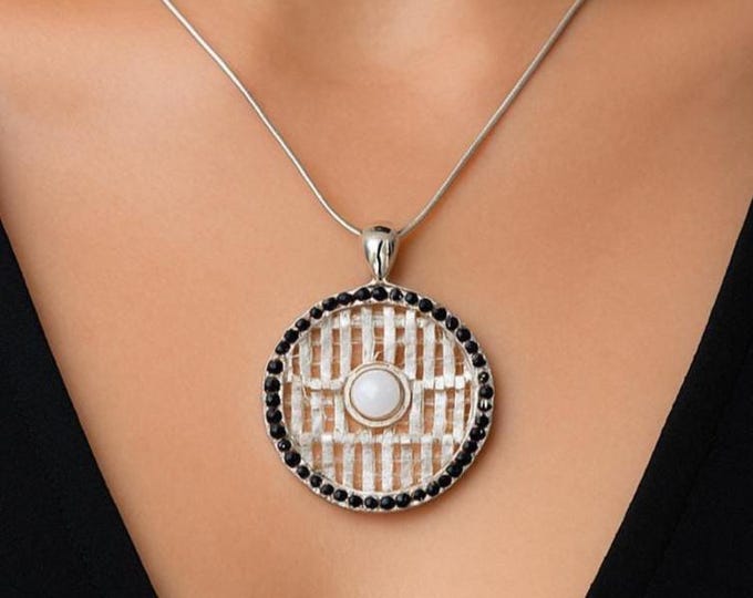 Antique Style Gilson Opal and CZ Pendant 925 Sterling Silver