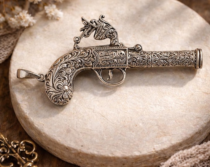 925 Sterling Silver Novelty Embossed Gun Whistle Pendant