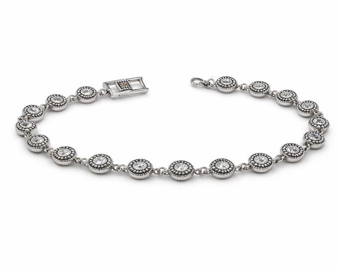 Vintage Style Marcasite Link Bracelet, 925 Sterling Silver