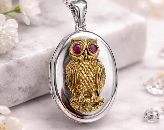 925 Sterling Silver Owl Locket Pendant, Engraved Owl Necklace