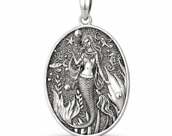 Mermaid Pendant Necklace 925 Sterling Silver