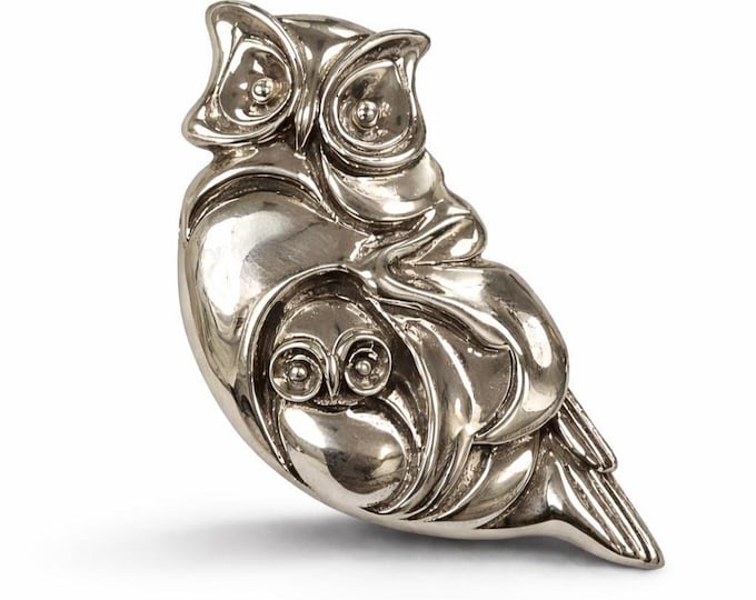 Antique Inspired Owl with Baby Brooch Pendant 925 Sterling Silver