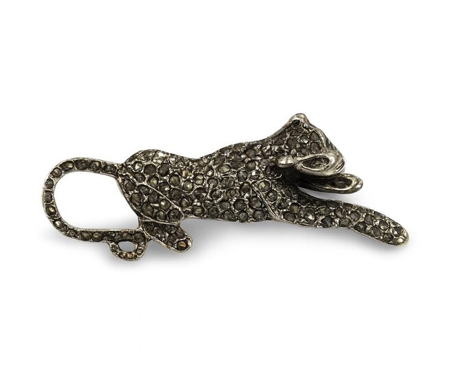 Vintage Sterling Silver Panther Brooch with Marcasite Stones Art Deco Style Animal Jewelry, Collectible Statement Pin for Women
