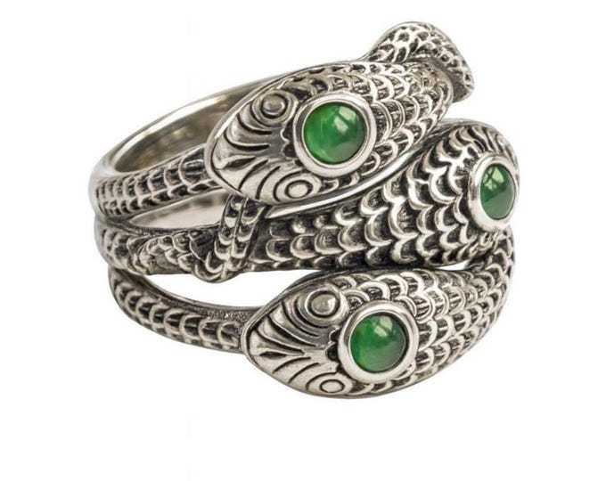 925 Sterling Silver Snake Ring with Emerald Stone Eyes Vintage Serpent Jewelry Statement Ring
