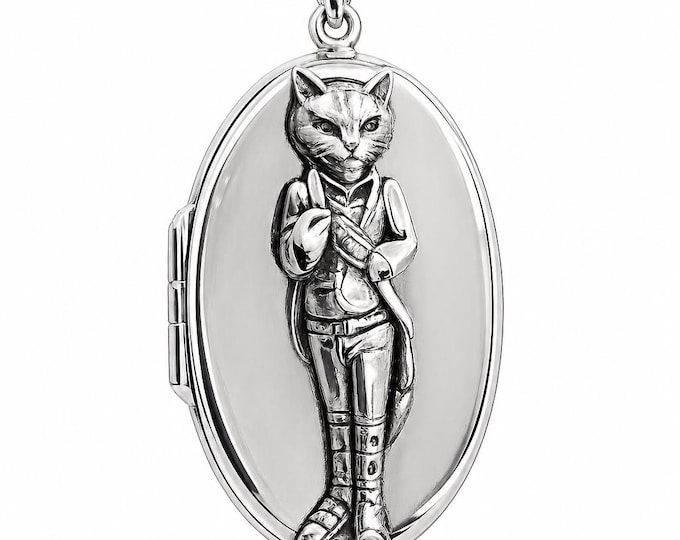 925 Silver Plate Fox Locket Pendant, Engraved Fox Necklace