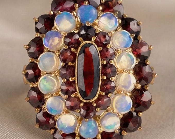 Antique German 14K, Opal & Garnet Cocktail Ring