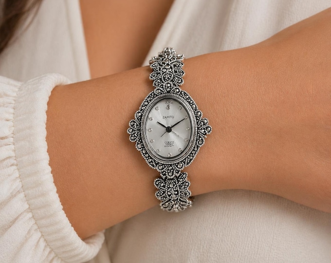 Vintage Marcasite Sterling Silver Bracelet Watch, Elegant Women’s Dress Watch