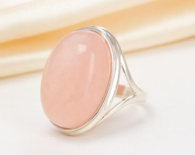 Rose Quartz Statement Ring 925 Sterling Silver Hallmarked