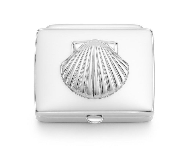 925 Sterling Silver Shell Pill Box Vintage Style Seashell Keepsake, Collectible Trinket or Jewelry Holder