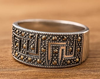 Ring i sterlingsilver i vintagestil med markasitdetaljer i art déco-stil