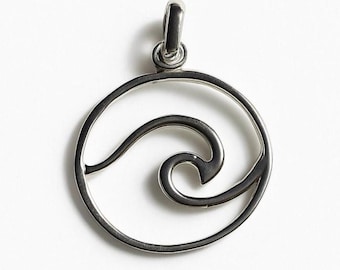 Sterling Silver Wave Pendant Necklace, Minimalist Ocean Jewelry