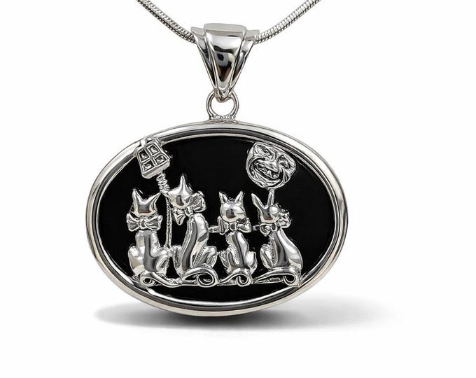 Antique Style Cats Onyx Pendant 925 Sterling Silver